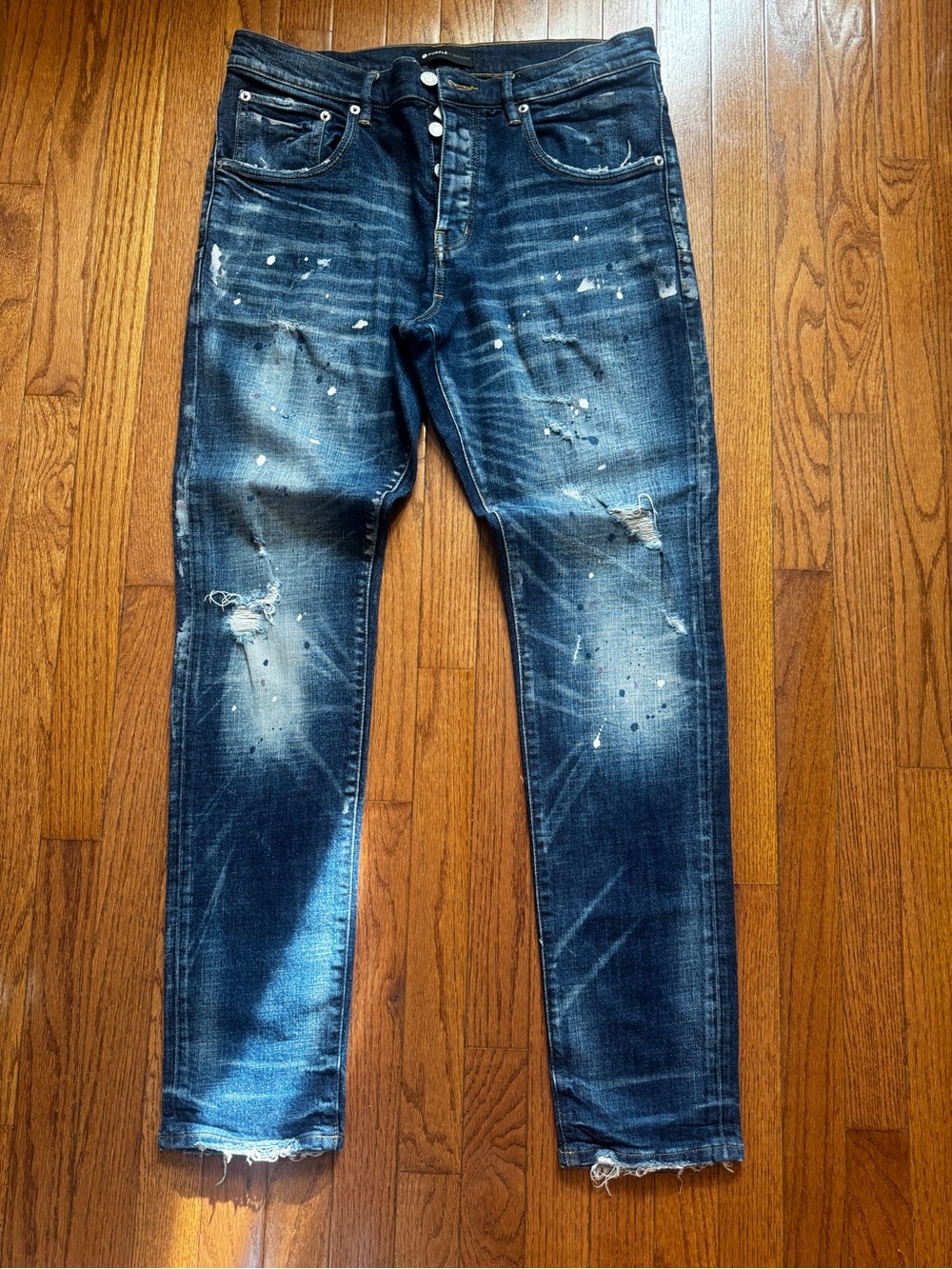 Purple Men's Slim Straight Distressed Dark Blue Jeans